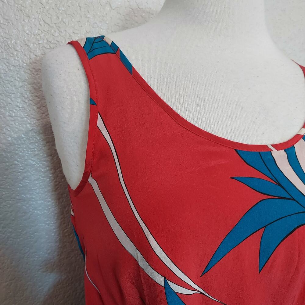 Sariah 100% Silk Red Palm Print Sleeveless Layered Dress Size 4 - Picture 7 of 13